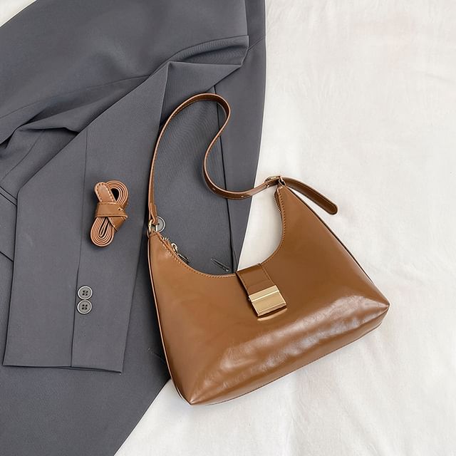 Buckled Faux Leather Shoulder Bag
