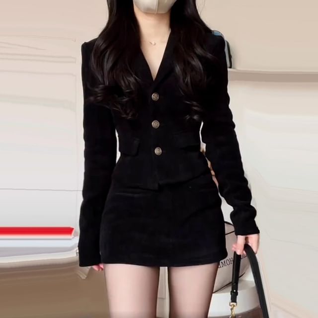 Single Breasted Blazer and Mini A-Line Skirt Set