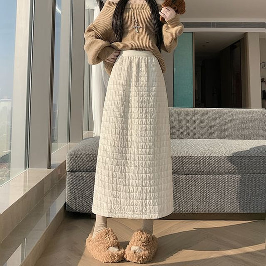 High Waist Quilted Maxi Skirt