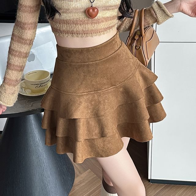High Rise Tiered Mini Skirt