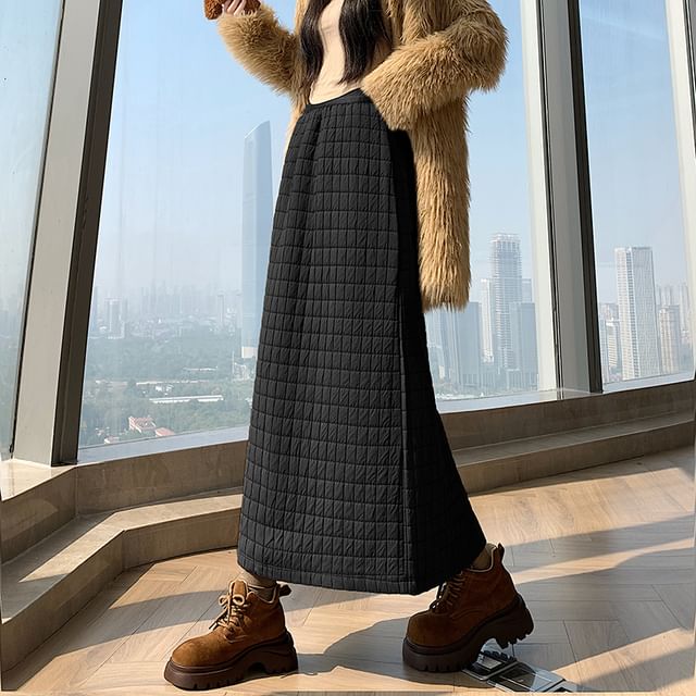 High Waist Quilted Maxi Skirt