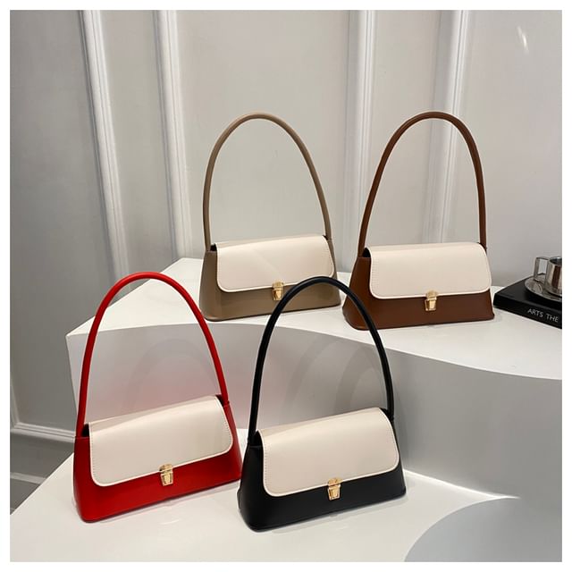 Two Tone Faux Leather Flap Shoulder Bag