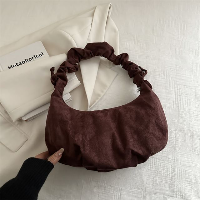 Ruched Strap Faux Suede Shoulder Bag