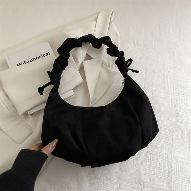 Ruched Strap Faux Suede Shoulder Bag