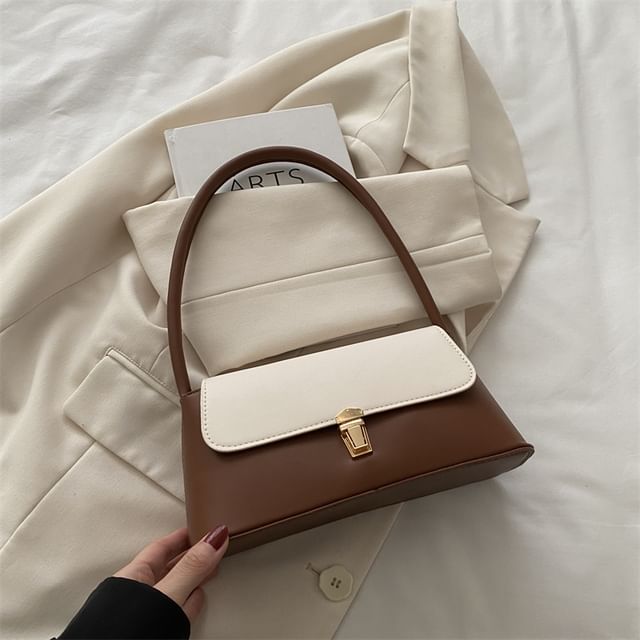 Two Tone Faux Leather Flap Shoulder Bag