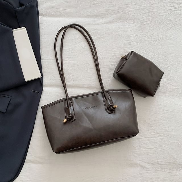 Set: Faux Leather Shoulder Bag + Pouch