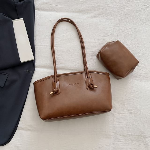 Set: Faux Leather Shoulder Bag + Pouch