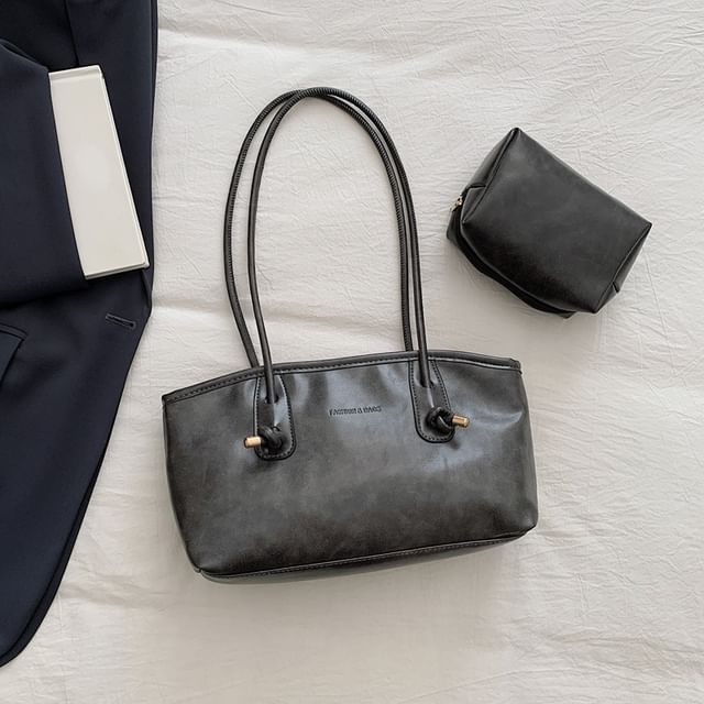Set: Faux Leather Shoulder Bag + Pouch