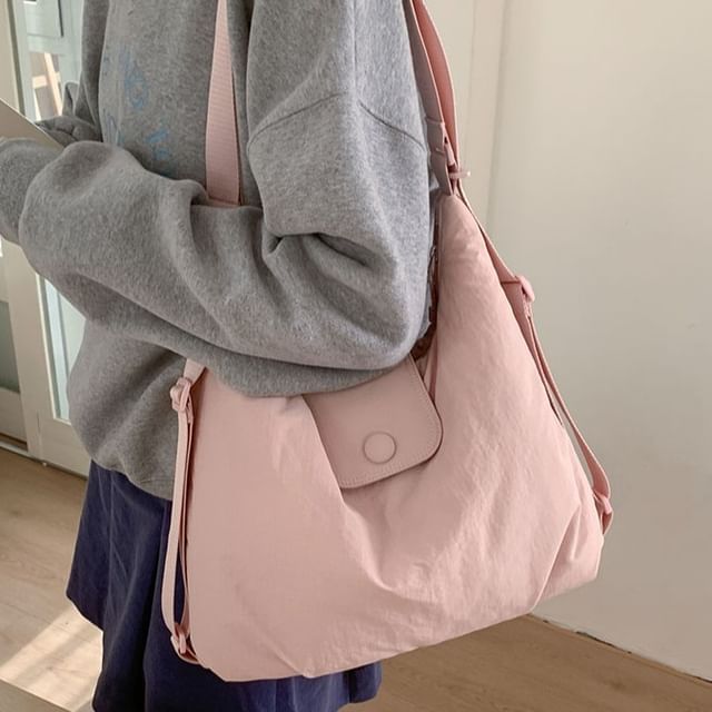 Snap Buttoned Plain Shoulder Bag