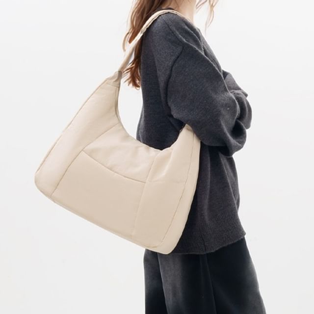 Nylon Plain Shoulder Bag
