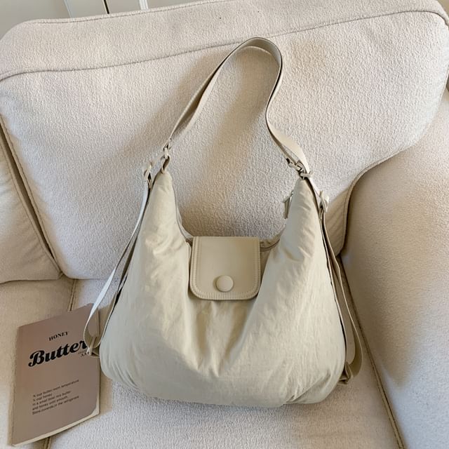Snap Buttoned Plain Shoulder Bag