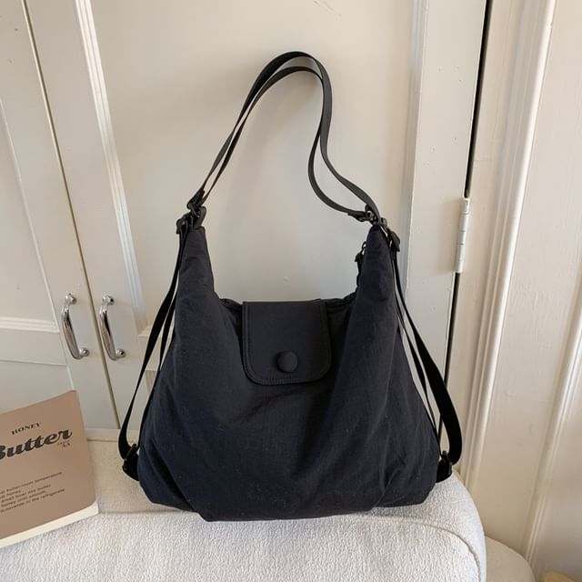 Snap Buttoned Plain Shoulder Bag
