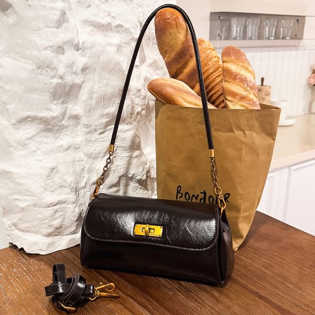 Plain Faux Leather Flap Shoulder Bag