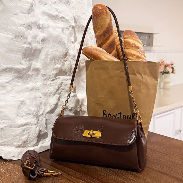 Plain Faux Leather Flap Shoulder Bag