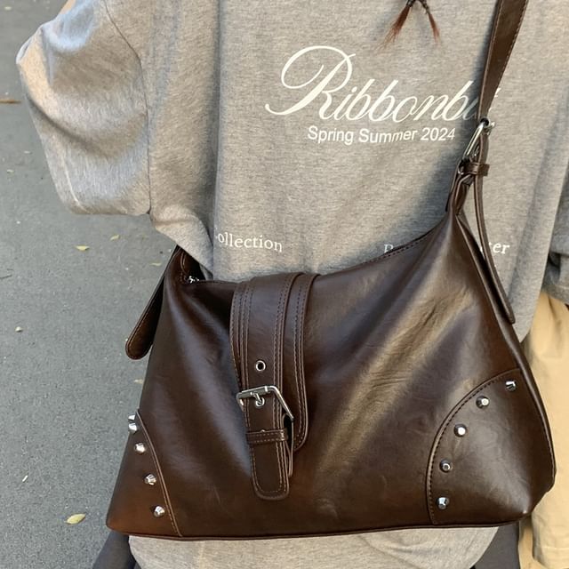 Studded Buckled Shoulder Bag