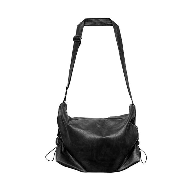 Details Drawstring-Side Faux-Leather Shoulder Bag
