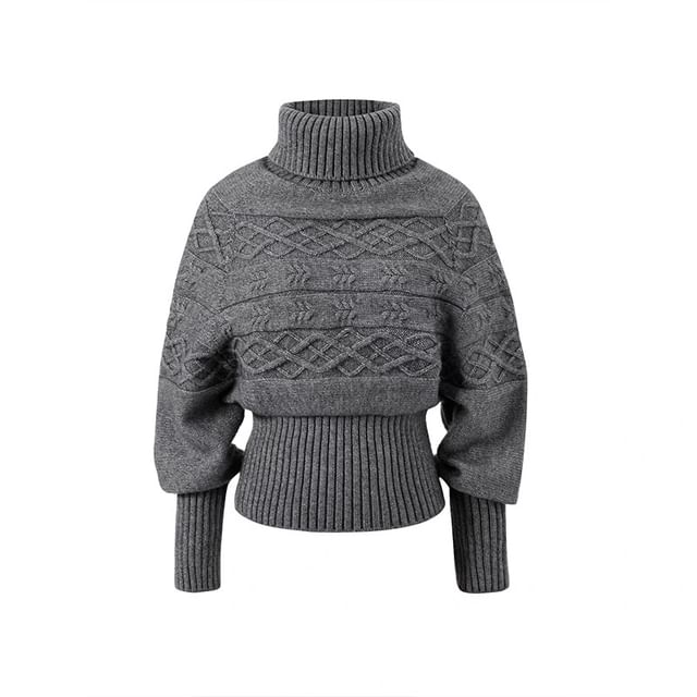 Cable Knit Turtleneck Sweater in Solid Tone