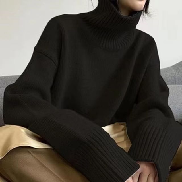 Classic Turtleneck Plain Knit Sweater