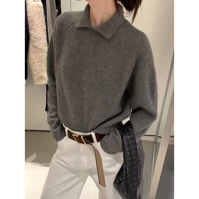 Ribbed Collared Knit Sweater