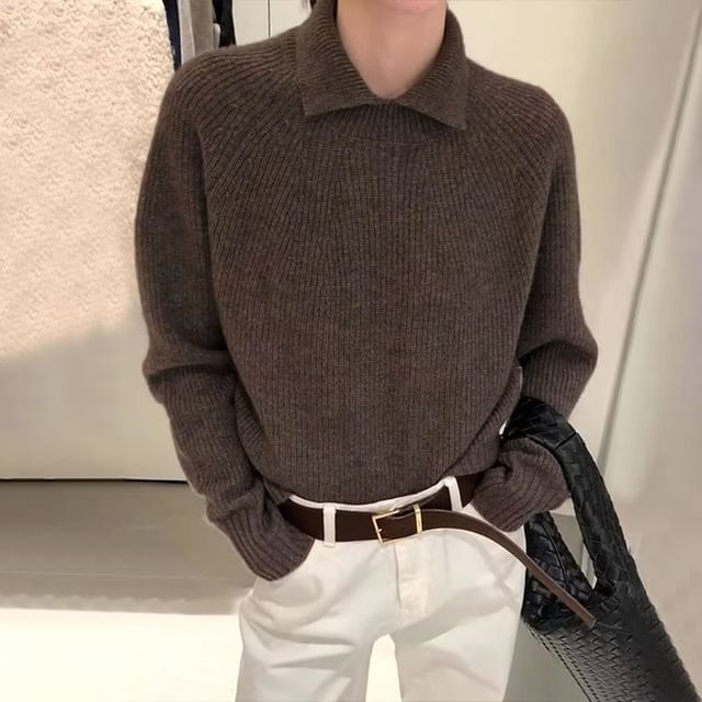 Ribbed Collared Knit Sweater
