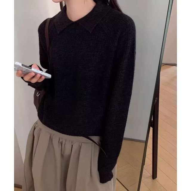 Ribbed Collared Knit Sweater