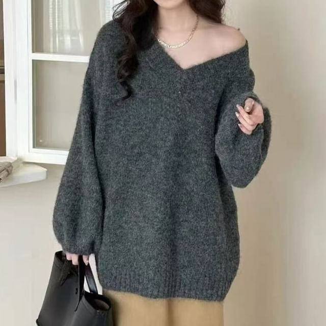 V-Neck Oversized Knit Sweater