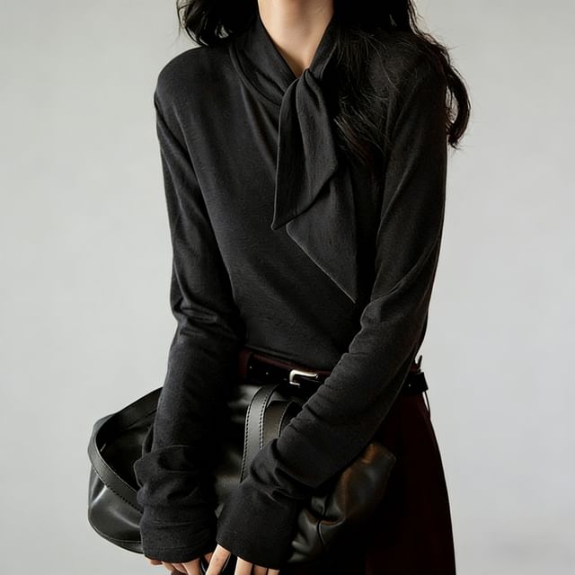 Long Sleeve Tie-Neck Tee