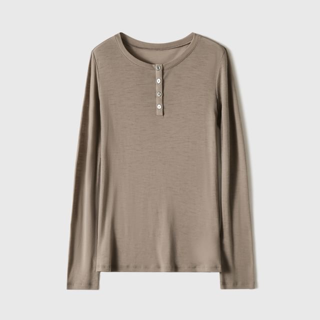 Scoop Neck Henley Long Sleeve Tee