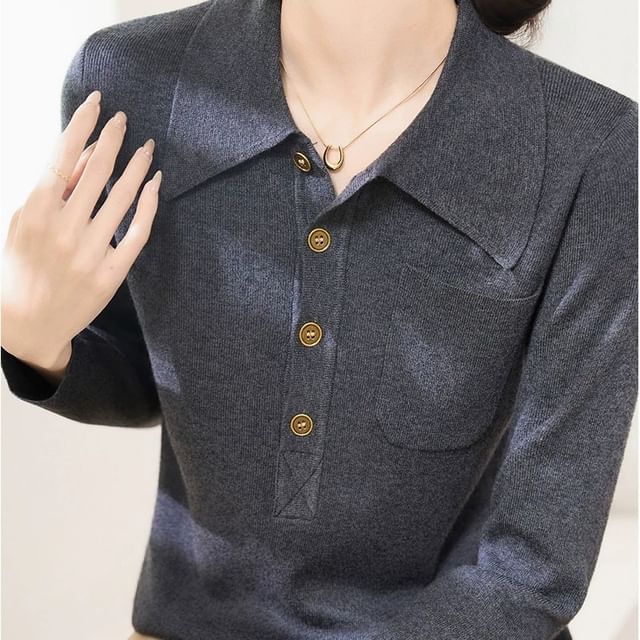 Long Sleeve Polo Knit Top
