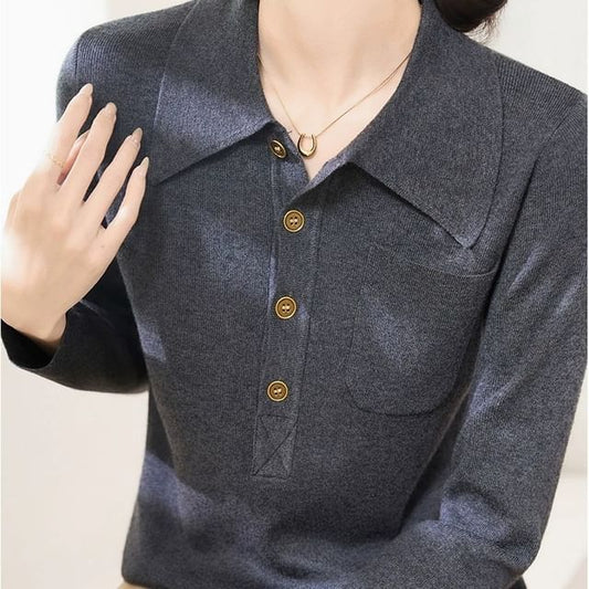Long Sleeve Polo Knit Top