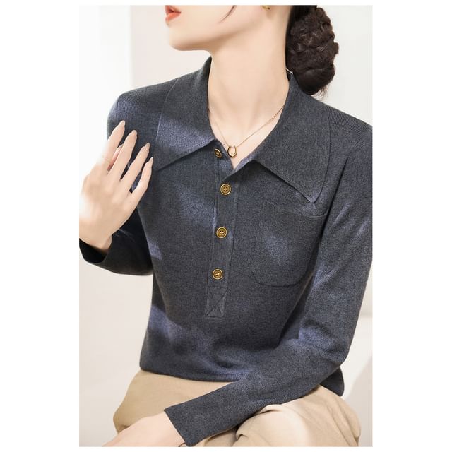 Long Sleeve Polo Knit Top