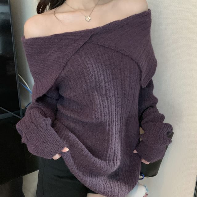 Ribbed Knit Off-Shoulder Pullover