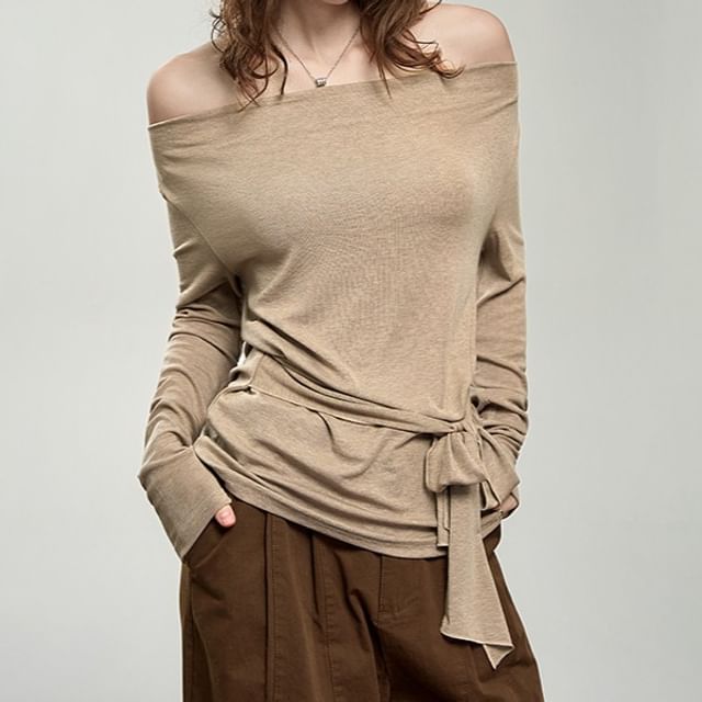 Cowl Neck Tie-Waist Plain Tee