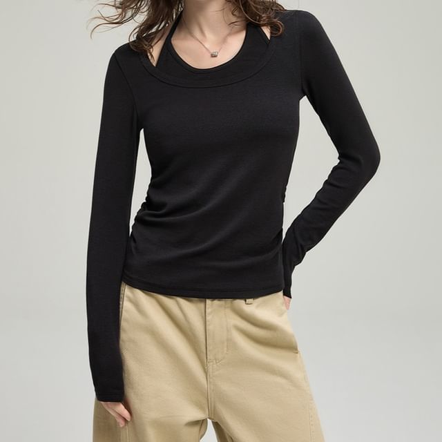 Halter Neck Ruched Two-Piece Style Tee
