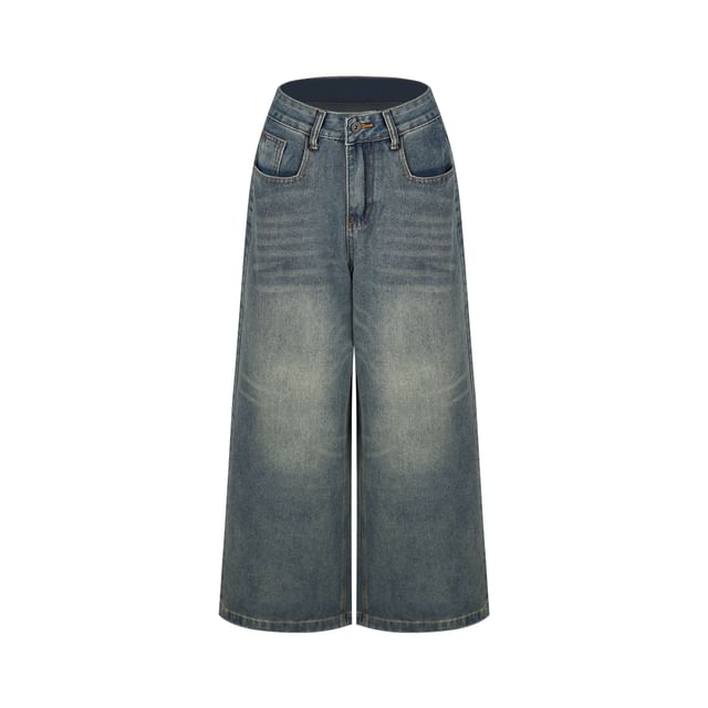 Washed Denim Shirt and Low-Rise Wide-Leg Jeans
