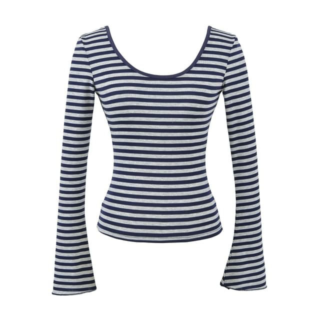 Striped Cutout Long Sleeve Tee