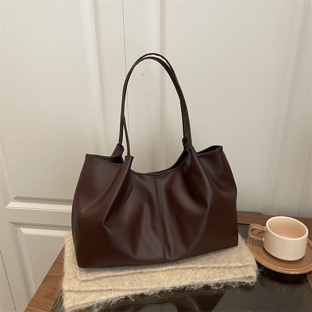 Faux Leather Plain Shoulder Bag