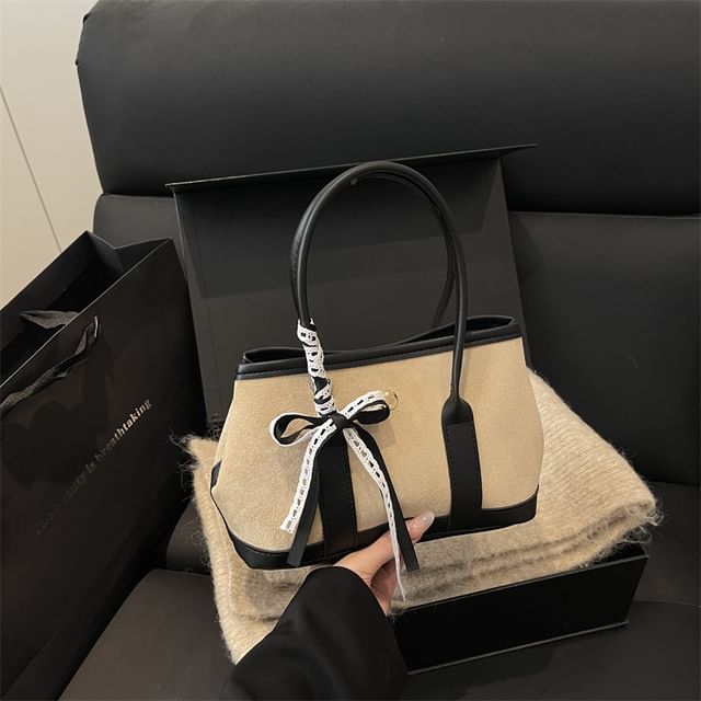 Faux Suede Snap Buttoned Shoulder Bag