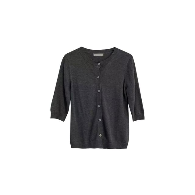 Elbow-Sleeve Crew Neck Cardigan with Buttons, Crop