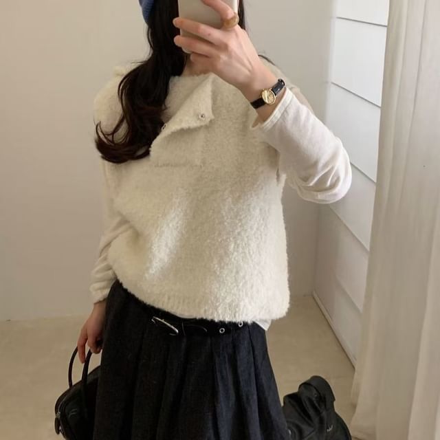 Hooded Knit Henley Sweater Vest
