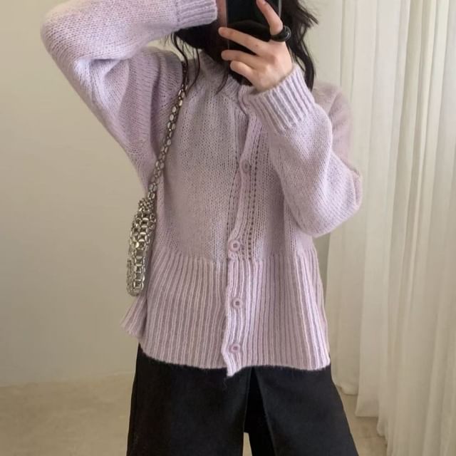 Crew Neck Plain Cardigan