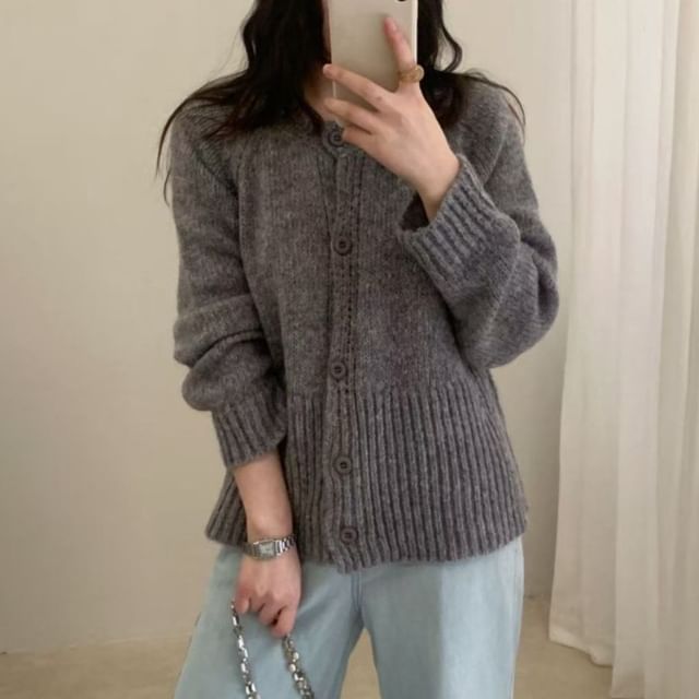 Crew Neck Plain Cardigan