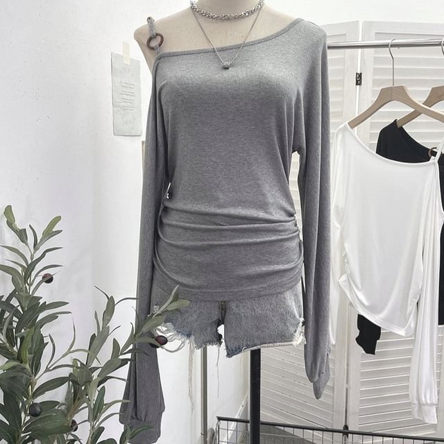 Asymmetric Cold-Shoulder Long-Sleeve Top