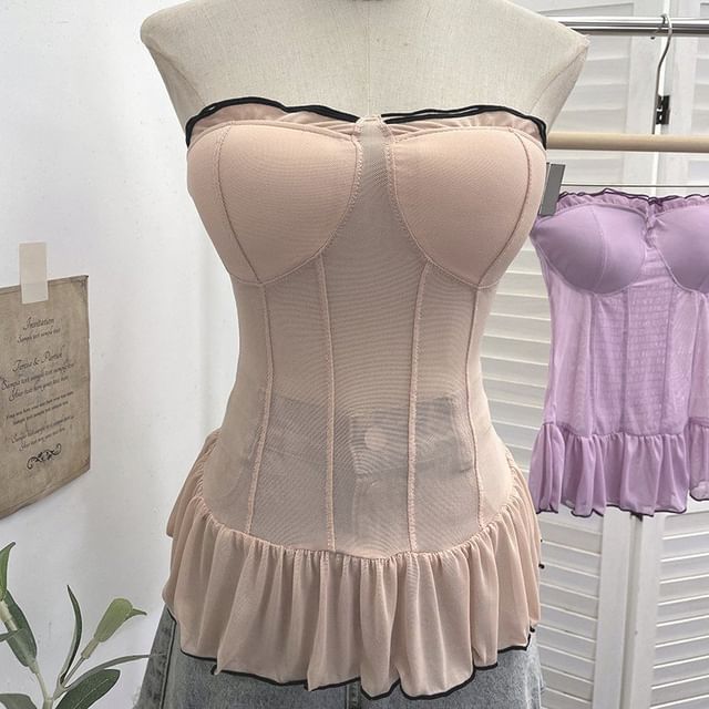 Ruffle Trim Strapless Corset Top