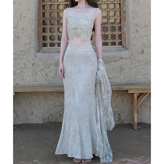 Lace Jacket, Crop Camisole, and Maxi Skirt Set