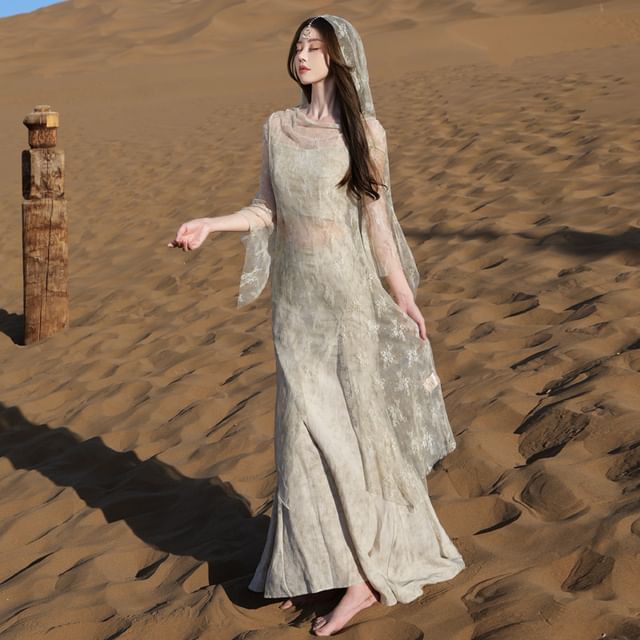 Lace Jacket, Crop Camisole, and Maxi Skirt Set