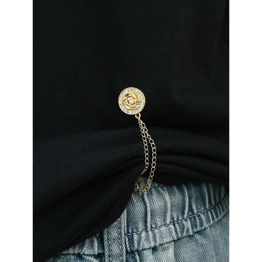 Disc Rhinestone Chain Layered Alloy Magnetic Brooch