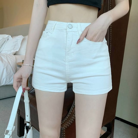 High Waist Plain Denim Shorts