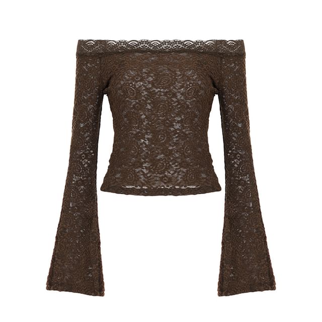 Off-Shoulder Crop Tee with Lace Detail and Long Sleeves