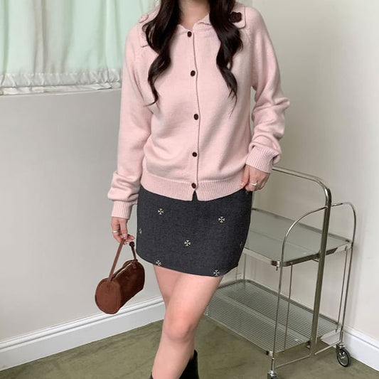 Collared Plain Button Up Cardigan